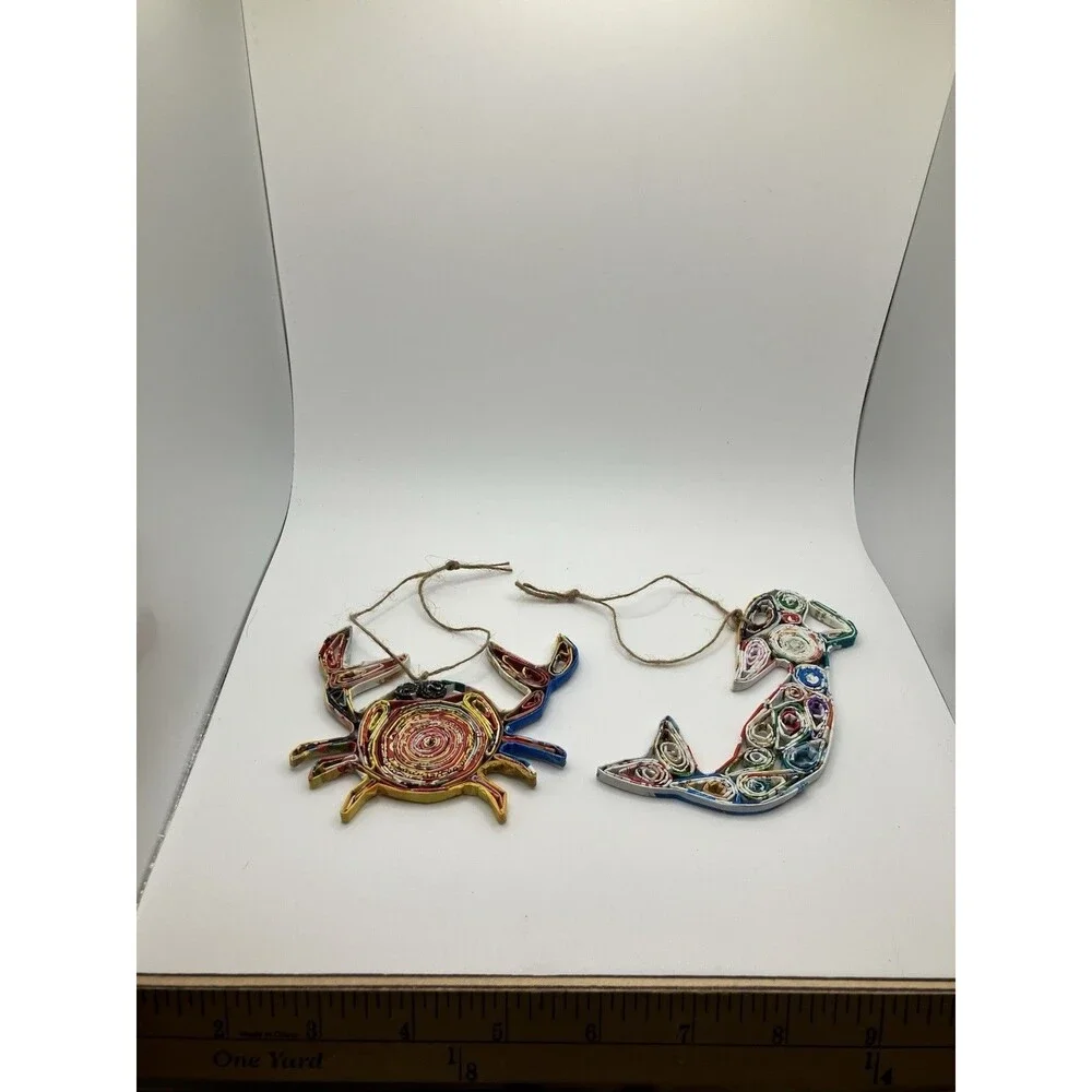Crab & Mermaid Quilling Fiber Art Christmas Hanging Ornament Beach House Decor